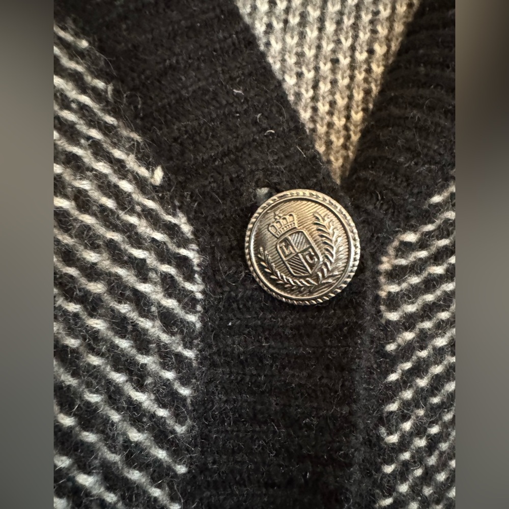 Bloomingdales 2 ply cashmere cardigan black and white contrast pocket small - Picture 3 of 4